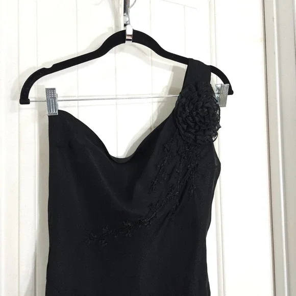 Sue Wong Womens Slip Dress Black Silk Rosette Midi Peasant Vtg 90s Y2K Fairy 14 - Picture 3 of 12